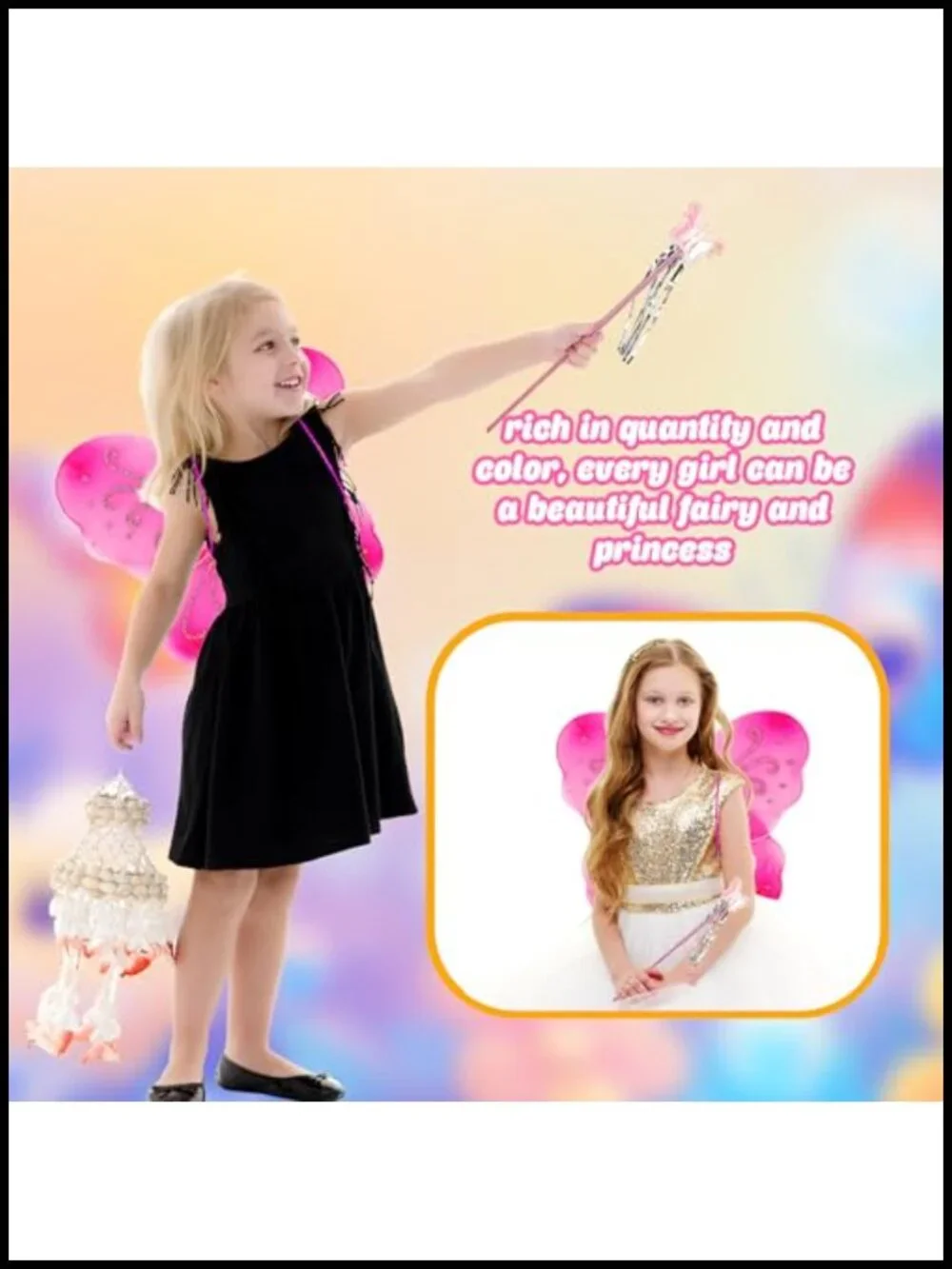 36 Pc Fairy Wings & Wands Costume Set for Kids Dress Up Halloween Cosplay Party